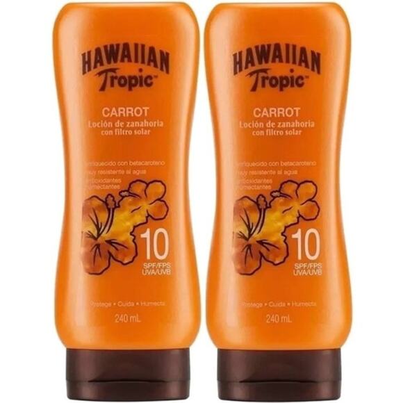 2 x Hawaiian Tropic Sun Tan Sunscreen CARROT SPF 10 Discontinued Rare Exp 6/22